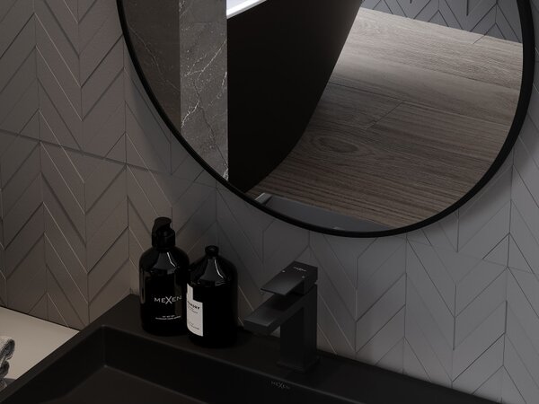 Mexen Loft, oglinda baie rotunda 60 cm, culoare rama negru mat, 9850-060-060-000-70