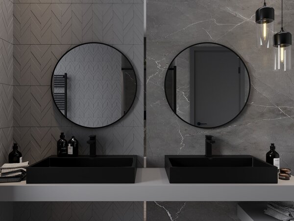Mexen Loft, oglinda baie rotunda 75 cm, culoare rama negru mat, 9850-075-075-000-70