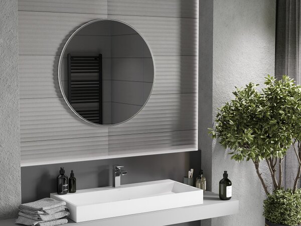 Mexen Loft, oglinda baie rotunda 80 cm, culoare rama otel periat, 9850-080-080-000-10