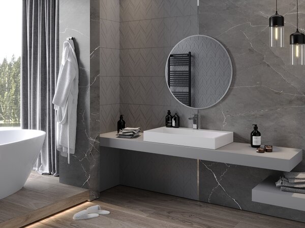 Mexen Loft, oglinda baie rotunda 80 cm, culoare rama otel periat, 9850-080-080-000-10