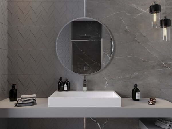 Mexen Loft, oglinda baie rotunda 80 cm, culoare rama otel periat, 9850-080-080-000-10