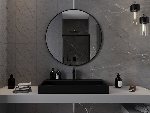 Mexen Loft, oglinda baie rotunda 90 cm, culoare rama negru mat, 9850-090-090-000-70