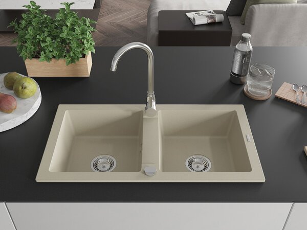 Mexen Mario - chiuveta granit 82,0x43,6cm, 2 camere, bej, 6504822000-69