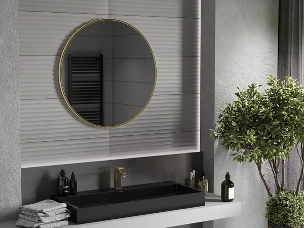 Mexen Loft, oglinda baie rotunda 80 cm, culoare rama auriu lucios, 9850-080-080-000-50