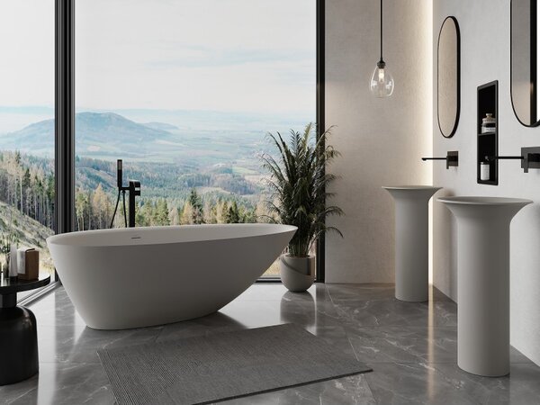 Mexen Milano, cada de baie autoportanta din conglomerat 150 x 82 cm, beton mat, 57301508561