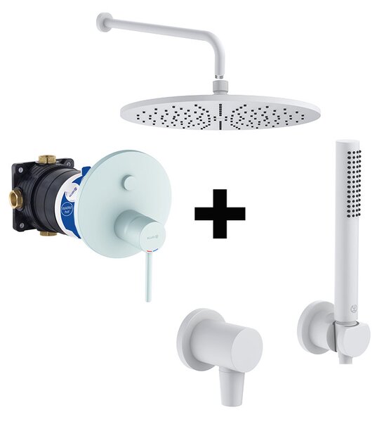 Set de duș încastrat, Kludi, cu baterie Bozz, pară de duș Nova Fonte Puristic, alb mat