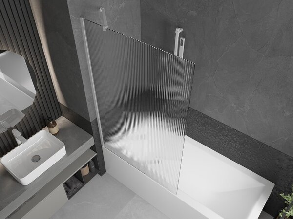 Mexen Next, paravan de baie 1 aripă 100 x 150 cm, aripă fixă, sticlă 6 mm cu dungi, profil alb, 895-100-000-00-09-20