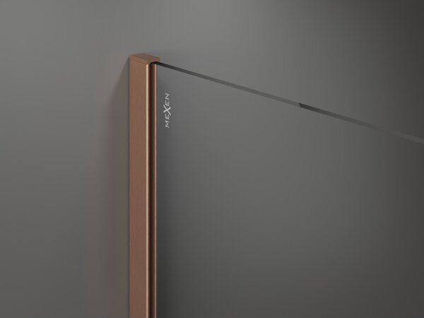 Mexen Kioto+, Paravan de duș Walk-In cu poliță și cuier 110 x 200 cm, model sticlă transparentă de 8 mm alb, profil cupru mat, 800-110-121-65-85
