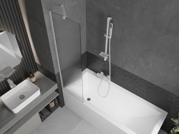 Mexen Next, paravan de baie 1 aripă 50 x 150 cm, aripă fixă, sticlă 6 mm cu dungi, profil alb, 895-050-000-00-09-20