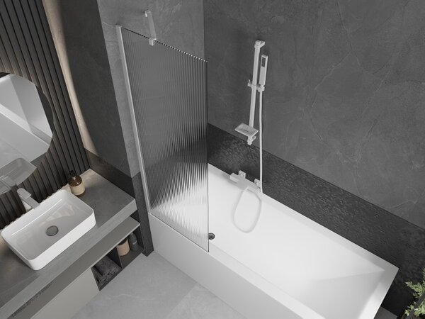 Mexen Next, paravan de baie 1 aripă 60 x 150 cm, aripă fixă, sticlă 6 mm cu dungi, profil alb, 895-060-000-00-09-20
