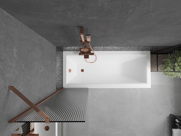 Mexen Next, paravan de baie 1 aripă 50 x 150 cm, aripă fixă, sticlă 6 mm cu dungi, profil auriu roz, 895-050-000-00-09-60