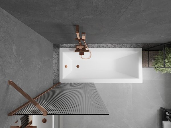 Mexen Next, paravan de baie 1 aripă 70 x 150 cm, aripă fixă, sticlă 6 mm cu dungi, profil auriu roz, 895-070-000-00-09-60