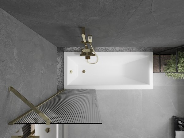 Mexen Next, paravan de baie 1 aripă 60 x 150 cm, aripă fixă, sticlă 6 mm cu dungi, profil auriu lucios, 895-060-000-00-09-50