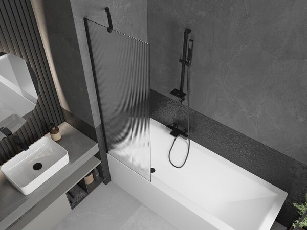 Mexen Next, paravan de baie 1 aripă 60 x 150 cm, aripă fixă, sticlă 6 mm cu dungi, profil negru, 895-060-000-00-09-70