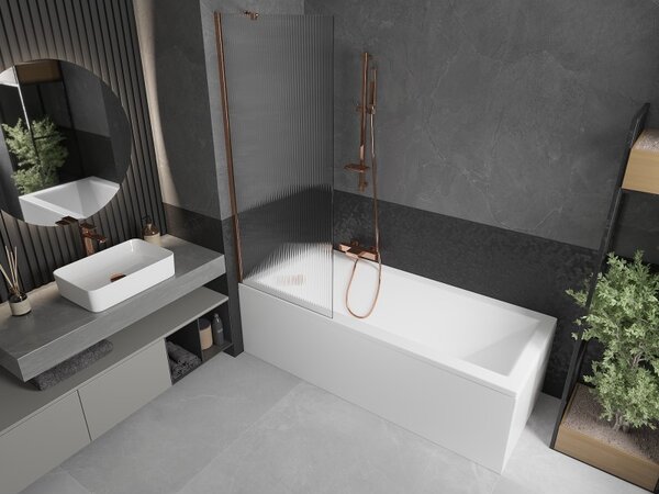 Mexen Next, paravan de baie 1 aripă 70 x 150 cm, aripă fixă, sticlă 6 mm cu dungi, profil auriu roz, 895-070-000-00-09-60