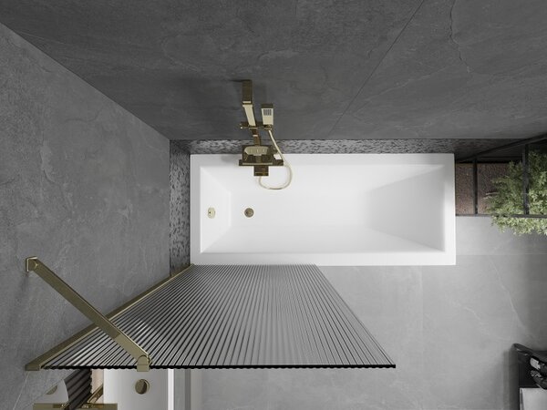 Mexen Next, paravan de baie 1 aripă 80 x 150 cm, aripă fixă, sticlă 6 mm cu dungi, profil auriu lucios, 895-080-000-00-09-50