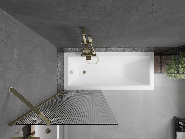 Mexen Next, paravan de baie 1 aripă 70 x 150 cm, aripă fixă, sticlă 6 mm cu dungi, profil auriu lucios, 895-070-000-00-09-50
