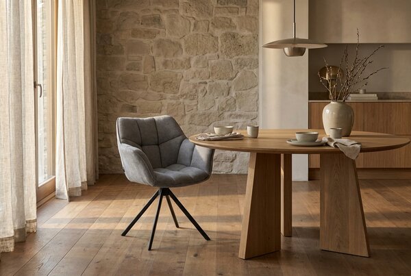 Scaun tapițat Grey cu bază metalică neagră