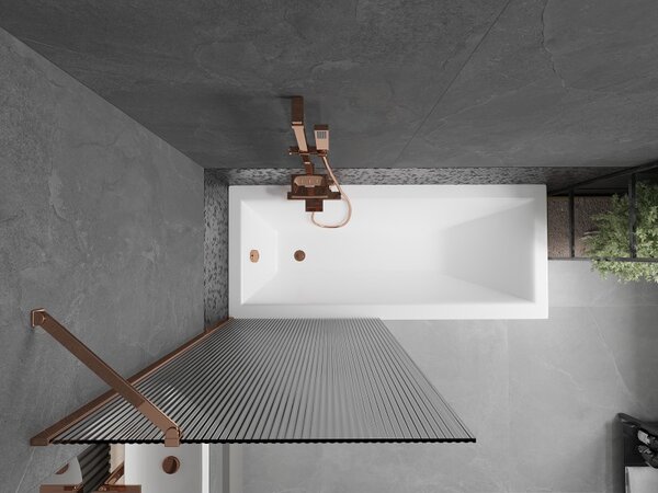Mexen Next, paravan de baie 1 aripă 80 x 150 cm, aripă fixă, sticlă 6 mm cu dungi, profil auriu roz, 895-080-000-00-09-60
