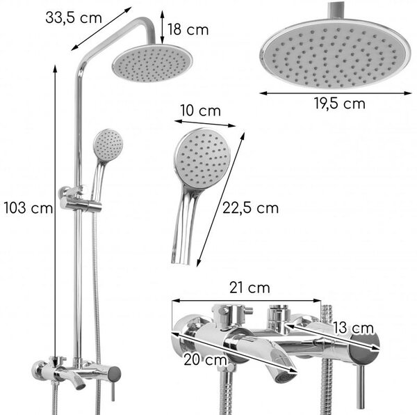 Erga Mutabi, set de duș cu baterie, cap de duș 20 × 20 cm și pipă, cromat, ERG-YKA-BP.MUTABI-20-CHR