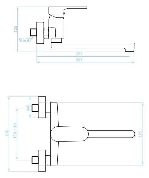 Kuchinox Pana, baterie chiuvetă de perete L-255, distanță 150 mm, cromat, LAV-BKN_080D