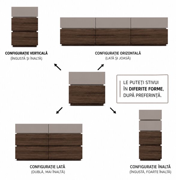 Noptiera lemn Blocka modulara 40x40x23.5 cm Grey