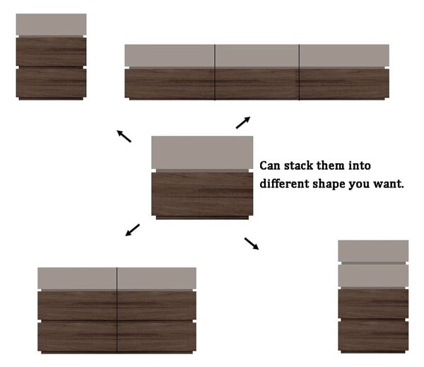 Noptiera lemn Blocka modulara 40x40x23.5 cm Walnut