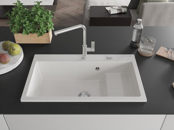 Mexen Omar, chiuveta granit cu 1 camera 800x480x210 mm, sifon crom, alb, 6520801005-20