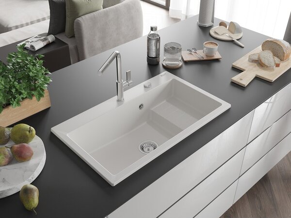 Mexen Omar, chiuveta granit cu 1 camera 800x480x210 mm, sifon crom, alb, 6520801005-20