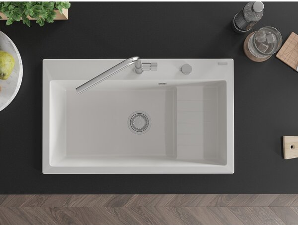 Mexen Omar, chiuveta granit cu 1 camera 800x480x210 mm, sifon crom, alb, 6520801005-20