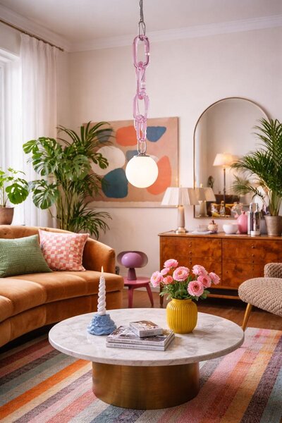 Lustră suspendată modernă cu lanț decorativ Celine Pink