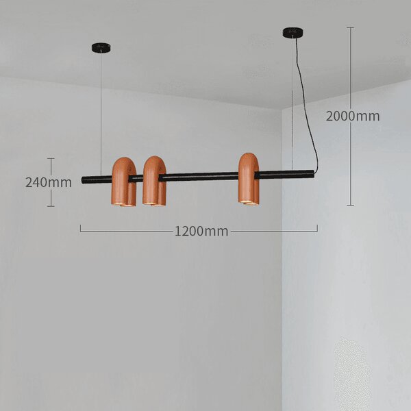 Lampă suspendată liniară cu trei surse – design contemporan, negru si teracotă 120cm