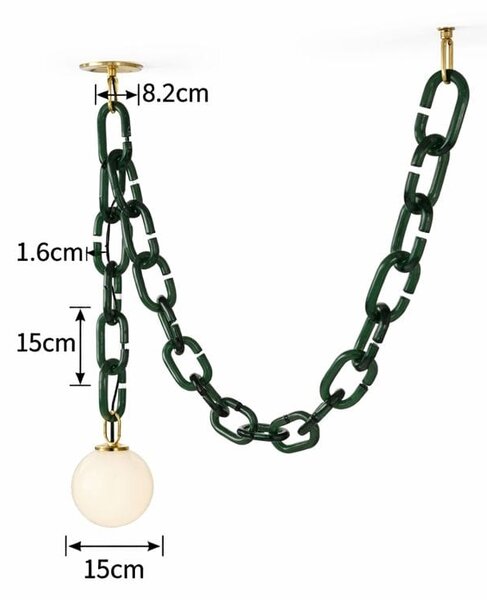 Lustră suspendată cu lanț decorativ verde