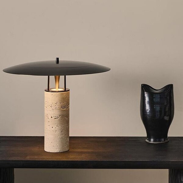 Lampă de masă modernă din travertin cu abajur metalic 42 x 33 cm