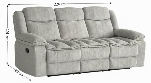 Canapea Recliner Manual cu 3 locuri si Port USB, Gri