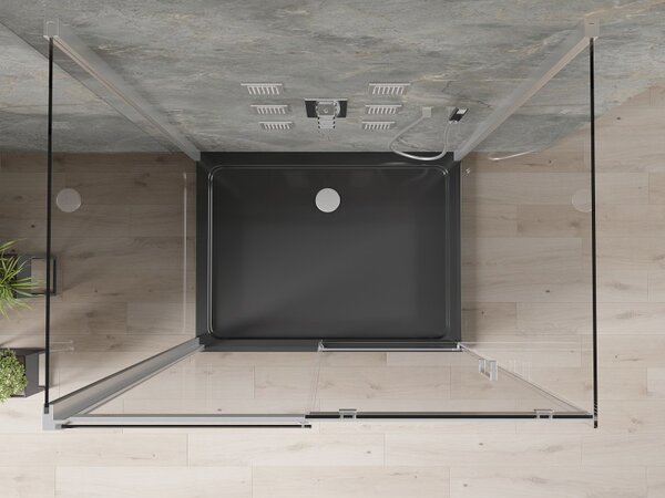 Mexen Omega, cabină de duș cu 3 pereți cu ușă glisantă 100 (uşă) x 80 (perete) x 190 cm, sticlă transparentă de 8 mm, profil cromat + cadă de duș SLIM neagră, 825-100-080-01-00-3S-4070