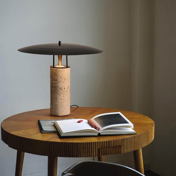 Lampă de masă modernă din travertin cu abajur metalic 42 x 33 cm