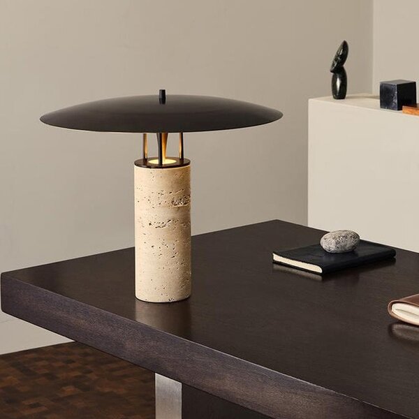 Lampă de masă modernă din travertin cu abajur metalic 42 x 33 cm