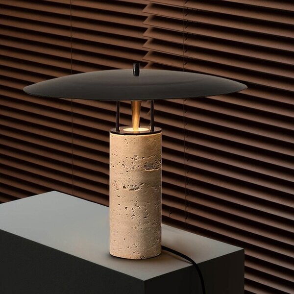 Lampă de masă modernă din travertin cu abajur metalic 42 x 33 cm