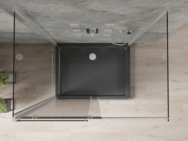 Mexen Omega, cabină de duș cu 3 pereți cu ușă glisantă 100 (uşă) x 80 (perete) x 190 cm, sticlă transparentă de 8 mm, profil cromat + cadă de duș SLIM neagră, 825-100-080-01-00-3S-4070