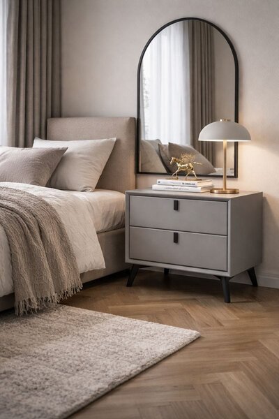 Noptieră premium din MDF și piele ecologică Paris Darkgrey