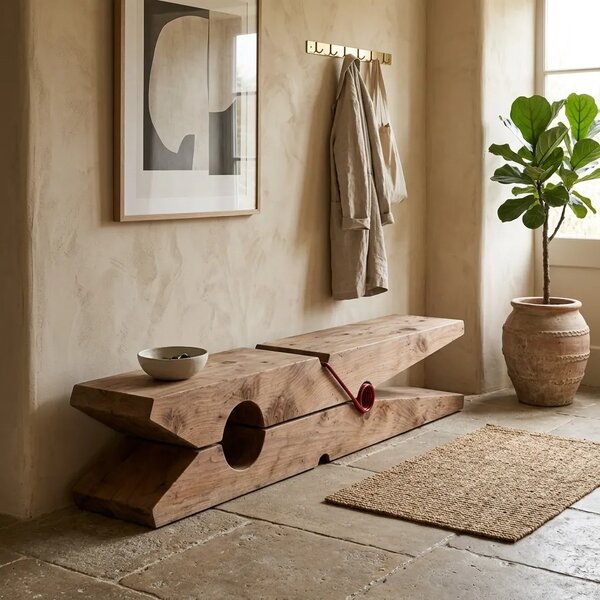 Banchetă din lemn masiv tip Molletta 150x30x40cm Oak