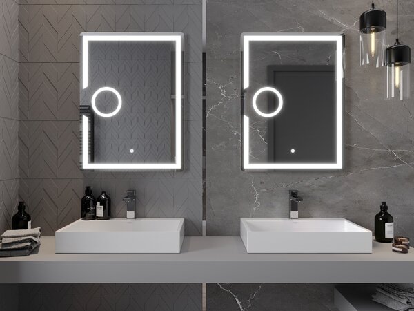 Mexen Onyx, oglinda baie LED cu iluminare din spate si oglinda cosmetica 60x80 cm, 6000K, anti-aburire, 9813-060-080-611-00