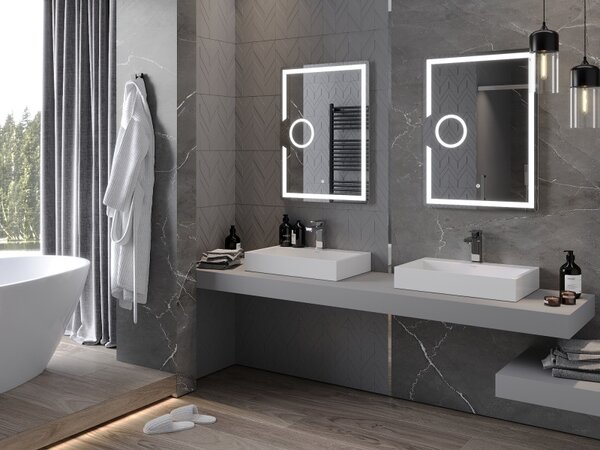 Mexen Onyx, oglinda baie LED cu iluminare din spate si oglinda cosmetica 60x80 cm, 6000K, anti-aburire, 9813-060-080-611-00