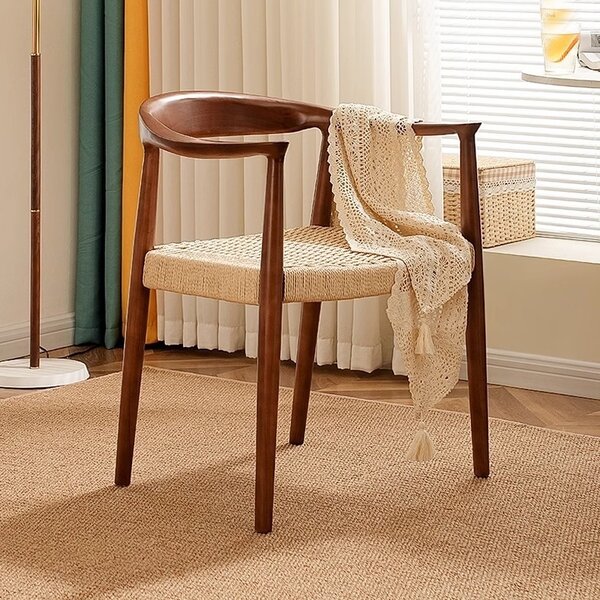 Scaun dining cu șezut împletit Nordic Wood Walnut