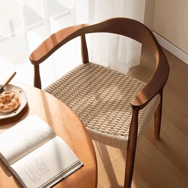 Scaun dining cu șezut împletit Nordic Wood Walnut