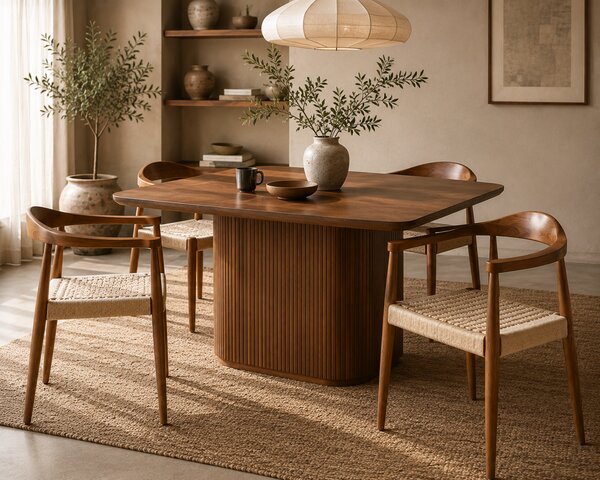 Scaun dining cu șezut împletit Nordic Wood Walnut