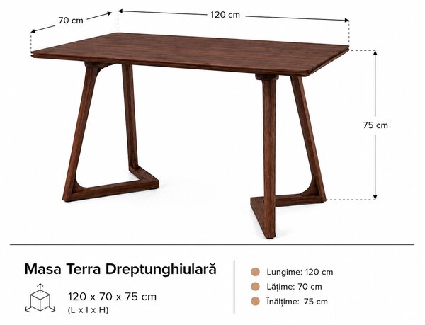 Masa dining dreptunghiulara TERRA Walnut 120x70x75 cm