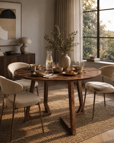 Masa rotunda dining din lemn masiv TERRA WALNUT 100x100x75 cm