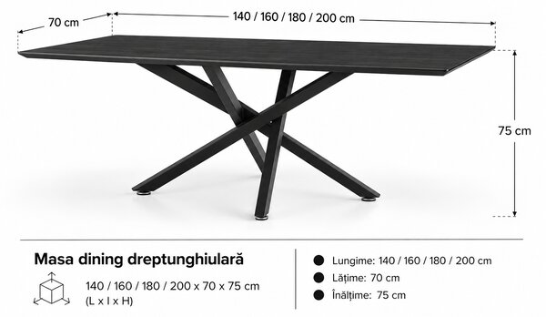 Masa dining dreptunghiulară 160x70x75 cm